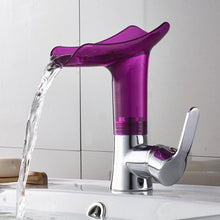 Load image into Gallery viewer, Transparent Wine Glass Shape Bathroom Basin Deck Mounted Waterfall Facuet Mixer Tap