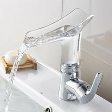 Load image into Gallery viewer, Transparent Wine Glass Shape Bathroom Basin Deck Mounted Waterfall Facuet Mixer Tap