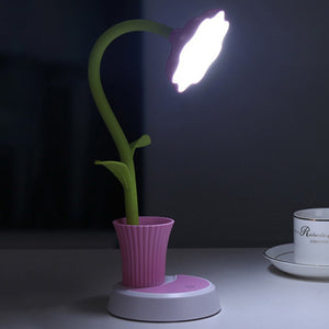 Sunflower Shape Eyes Friendly USB Rechargeable Pen Holder LED Table Lamp Light Desktop Home Decoration