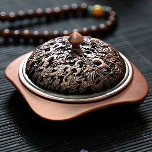 Chinese Dragon Pattern Durable zinc Alloy Metal Incense buddhist Burners Holder Safe Censer Aromatherapy