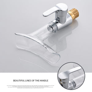 Transparent Wine Glass Shape Bathroom Basin Deck Mounted Waterfall Facuet Mixer Tap